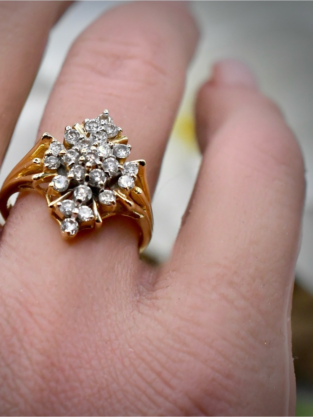 14K Yellow Gold Diamond Cluster Cocktail Ring 0.70ctw Estate Statement 3.86g 5.5 - Picture 4 of 13